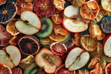 Poster - A colorful arrangement of fresh sliced fruits on a table, perfect for snacking or as a decorative centerpiece