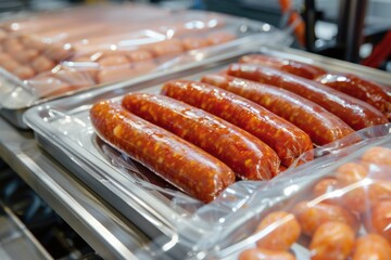 Poster - A collection of sausages sitting on top of plastic containers, a common food display arrangement