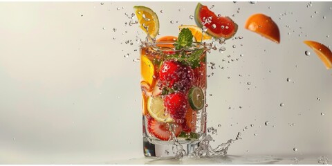 Poster - Fresh fruits and water in a glass