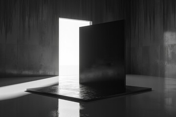Poster - A simple and elegant image of an open door, captured in black and white