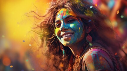Poster - Holi reveler with their face painted in intricate designs, showcasing the artistic spirit of the festival.