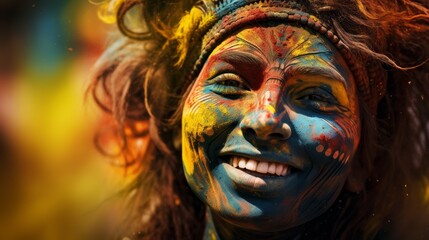 Poster - Holi reveler with their face painted in intricate designs, showcasing the artistic spirit of the festival.