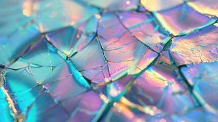 Poster - A close-up shot of a broken glass surface with jagged edges and sharp shards