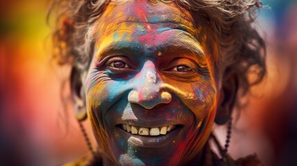 Poster - Holi reveler with their face painted in intricate designs, showcasing the artistic spirit of the festival.