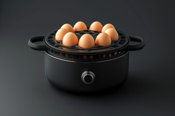Wall Mural - A black pot filled with eggs on top of a stove, ideal for breakfast or brunch