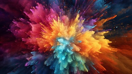 Poster - close-up shot of Holi powder exploding, creating a mesmerizing kaleidoscope of colors.