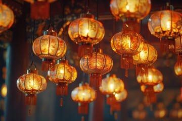 Poster - Lanterns hung from the ceiling adding ambiance and warmth to any space