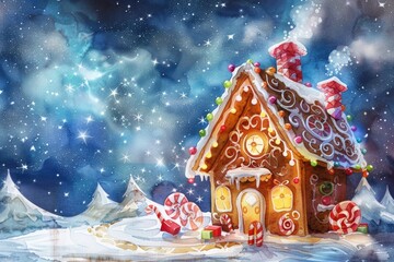 Aufkleber - Cozy ginger brick house surrounded by snow-covered trees and bushes