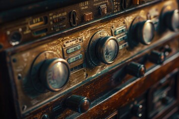 Aufkleber - A detailed view of an old fashioned radio with intricate details and nostalgic charm