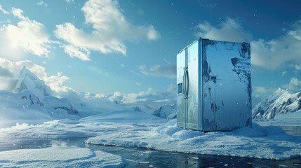Poster - A refrigerator sitting on top of snow-covered ground