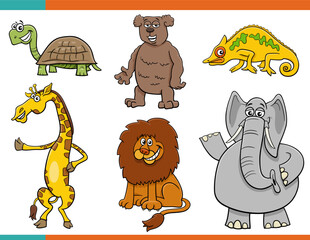 Wall Mural - cartoon funny wild animals comic characters set