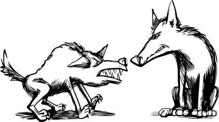 Wall Mural - two angry wolves grinding their teeth drawing illustration