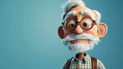 Wall Mural - Cheerful elderly man with white hair and beard wearing glasses and suspenders.