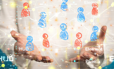 Poster - Global network. Blockchain. 3D illustration. Neural networks and artificial intelligence. Abstract