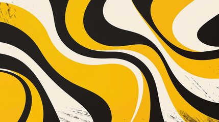 Wall Mural - Yellow, Black and White retro groovy background presentation design 