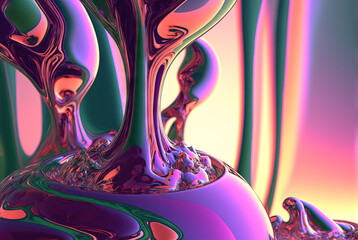 Poster - Abstract background with colorful fractals. Surreal composition with fluid waves of liquid metal.