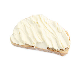 Canvas Print - Piece of bread with cream cheese isolated on white, top view