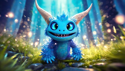 Poster - blue monster with a smile