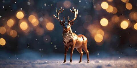 Wall Mural - Beautiful and friendly Christmas reindeer on bokeh background. Generative AI