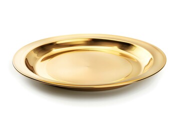 Front view of golden plate isolated on white background