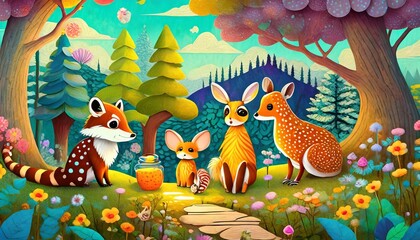 Canvas Print - animals in the forest