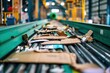© evgenia_lo - Close-up of cardboard waste on a conveyor belt in an industrial recycling facility, emphasizing sustainable waste management.