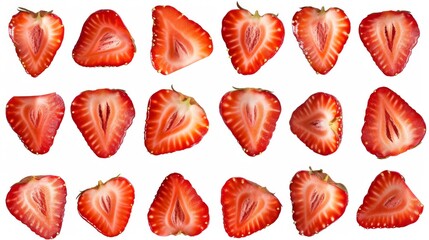 Wall Mural - Set of cut strawberries on a white background