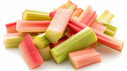 Wall Mural - Cut rhubarb pieces isolated on a white background