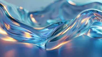 Wall Mural - Macro glass 3d Y2K render abstract background. Transparent glassmorphism modern texture. Holographic curved wave in motion. Gradient design element.