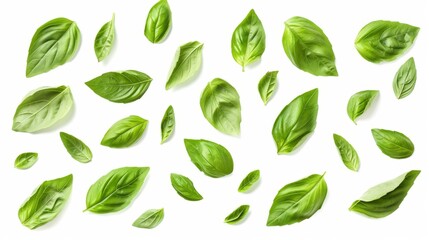 Wall Mural - Fresh basil leaves isolated on a white background