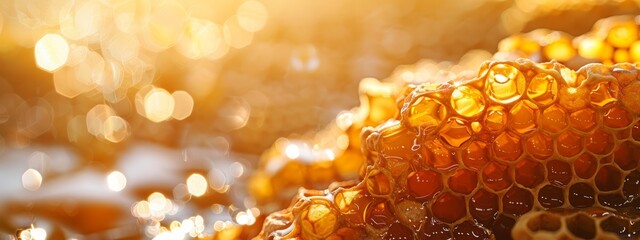  A collection of honeycombs aligned atop one another against a hazy backdrop of additional honeycombs