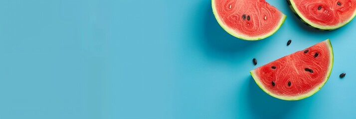 Poster - a group of slices of watermelon on a blue background