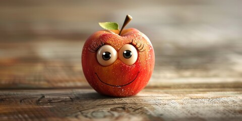 Poster - A cartoon apple with big eyes and a smile on its face. Generate AI image