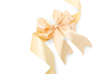 Wall Mural - Beige satin ribbon with bow isolated on white