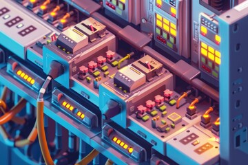 Poster - A close-up view of a control panel in a building, suitable for use in industrial or commercial settings