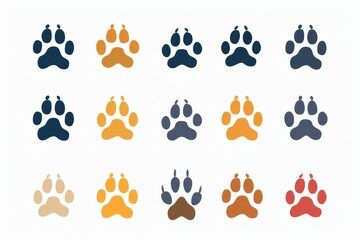 Wall Mural - Paw footprint icon, animal foot print, dog step, wolf trail, bear trace silhouette, paw footprint on white