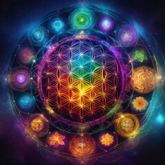 Wall Mural - Flower of life - Sacred geometry - Hand drawn - AI generated