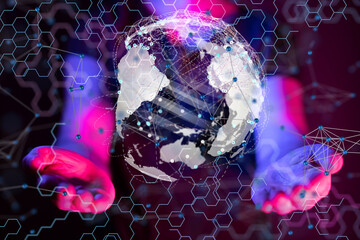 Poster - world Global network. Blockchain. 3D illustration. Neural networks and artificial intelligence. Abstract