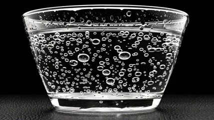 Poster -  A glass holding water sits on a table, nearby is a bottle against a black backdrop