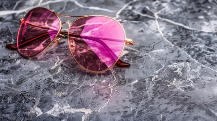 Canvas Print -  A pair of pink sunglasses on the marble counter top, repeated nearby