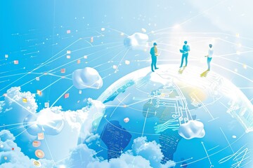 Poster - Futuristic global digital network with interconnected data, emphasizing technology, innovation, and communication in cyberspace, Generative AI