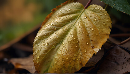 Wall Mural - leaf with dew drops