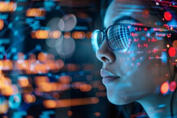 Poster - Abstract technology-themed image with bokeh effects and blurred area for focus