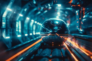 Poster - This intriguing image showcases a futuristic spherical device in a sci-fi environment