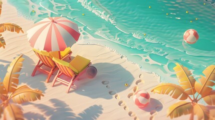 Wall Mural - 3D Illustration of beach chairs