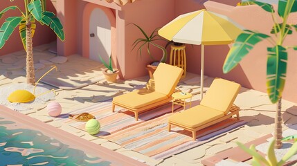 Wall Mural - 3D Illustration of beach chairs