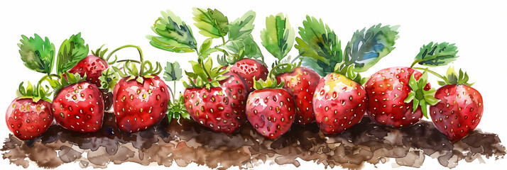 Watercolor painting of strawberries on a white background.