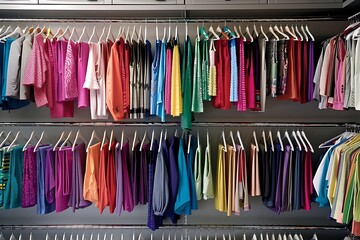 A smart wardrobe organizing clothes by color and season