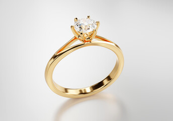 Poster - Gold Diamond Ring Isolated On White Background 3D Rendering
