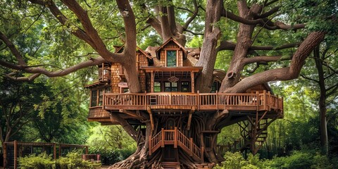 treehouse as big as a mansion. large trees